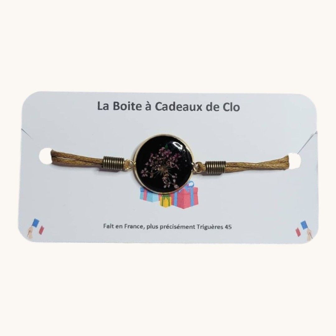 Bracelet cabochon résine Bracelet fantaisie fleurs séchées fond noir
