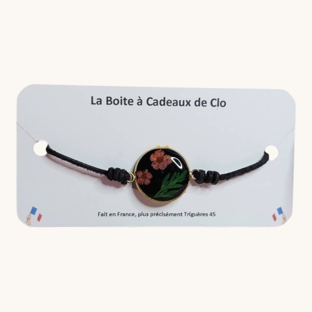 Bracelet cabochon résine Bracelet fantaisie fleurs fond noir