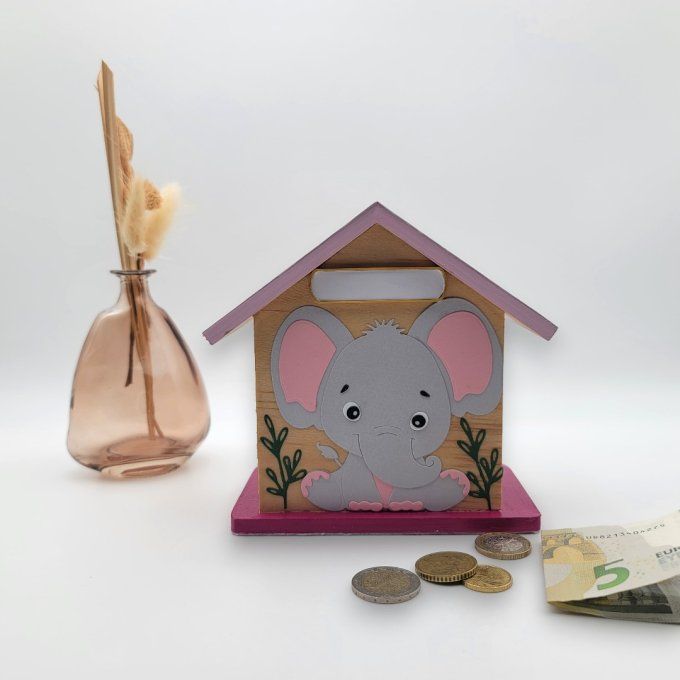 Tirelire Maison Éléphant en Bois